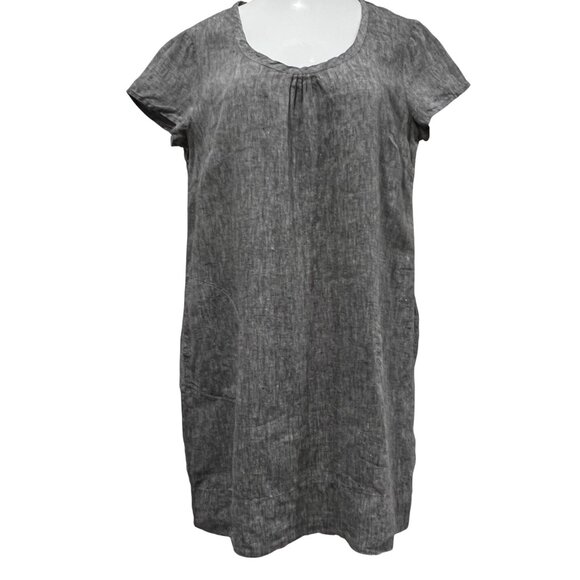 Nuthatch Shirred Washed Linen Pullover Dress, Gray, L - Picture 11 of 11